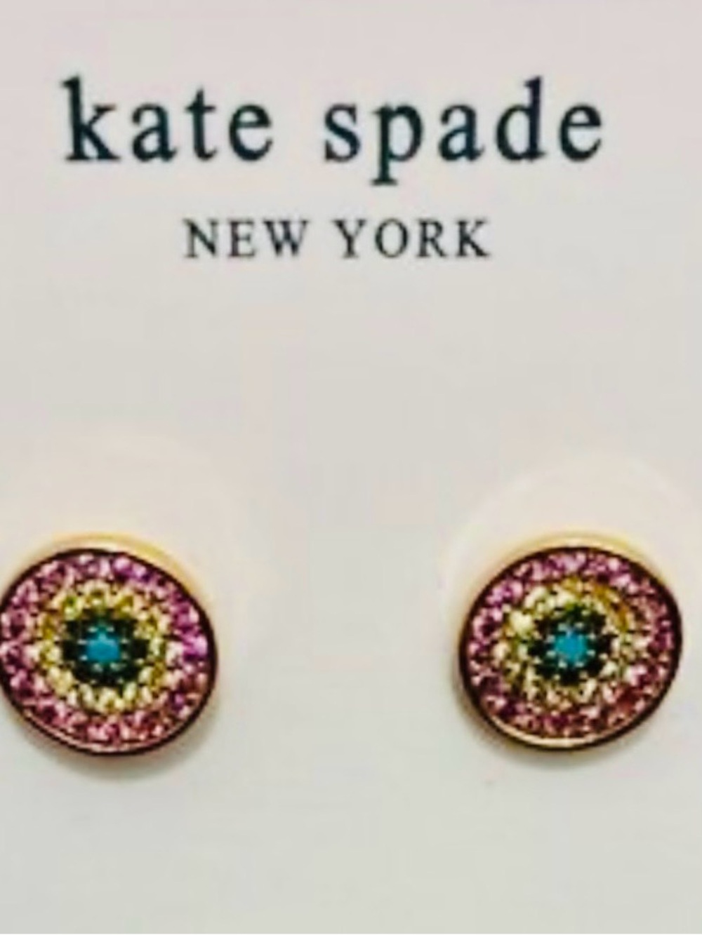 New Kate Spade New York Gold-Tone Pavé Multicolor Evil Eye Stud Earrings
